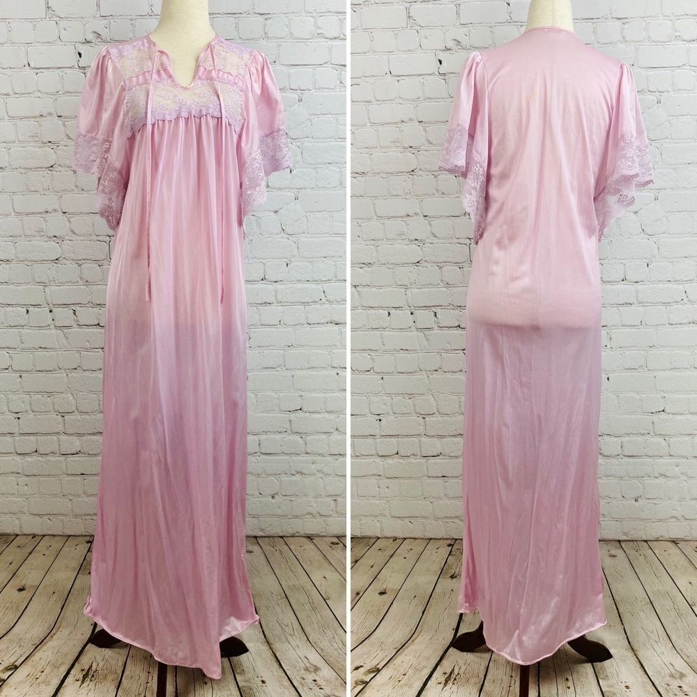 VTG 70s Erica Loren NY Lavender/Pink Satin Peignoir Night Gown